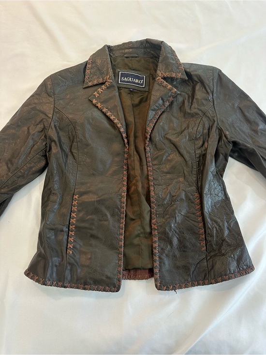 Saguaro Jackets & Blazers - Vintage Saguaro Women’s Brown Leather Jacket with Contrast Stitching